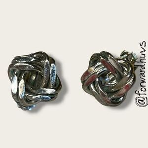 Vintage STAR Clip-On Knot Earrings – Silver-Tone – Twisted Loop Design